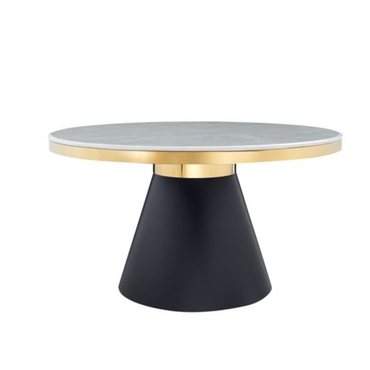 Moderner Runder Esstisch – Eleganz in Marmoroptik und Matt Schwarz Ø 140 x 76 cm