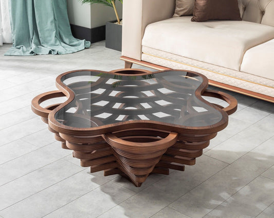 Beistelltisch Couchtisch "Wolke" Glas 90x90x42 cm
