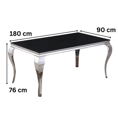 Esstisch Milano mit edlen Edelstahlbeinen Tischplatte aus Glas 180cm Silber-Schwarz