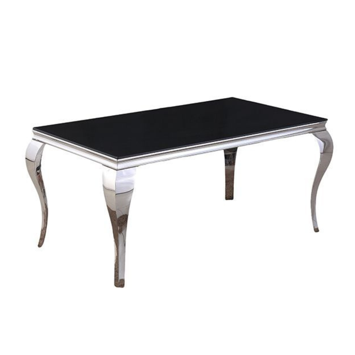 Esstisch Milano mit edlen Edelstahlbeinen Tischplatte aus Glas 160cm Silber-Schwarz