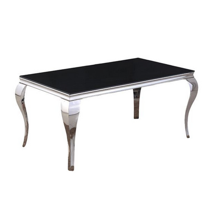 Esstisch Milano mit edlen Edelstahlbeinen Tischplatte aus Glas 160cm Silber-Schwarz