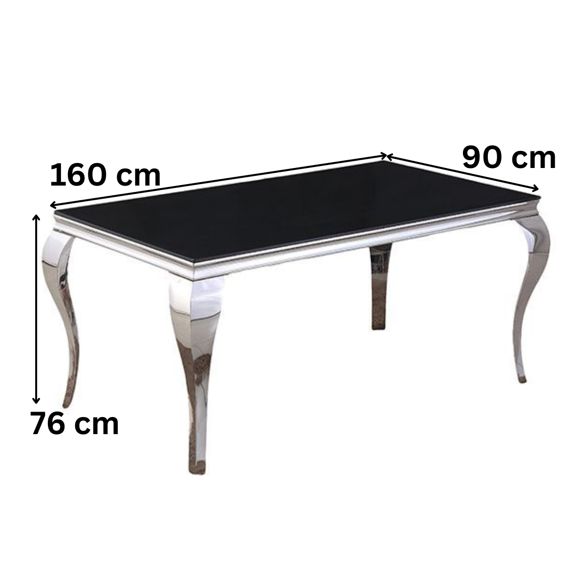 Esstisch Milano mit edlen Edelstahlbeinen Tischplatte aus Glas 160cm Silber-Schwarz