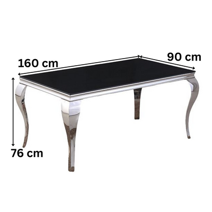 Esstisch Milano mit edlen Edelstahlbeinen Tischplatte aus Glas 160cm Silber-Schwarz