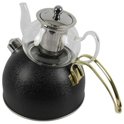 Teekanne  Djena Retro 2er Set Glaskanne 2,5 L Hitzebeständig Schwarz
