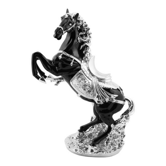 Moderne Deko Figur Pferd Schwarz-Silber aus Keramik 70 cm