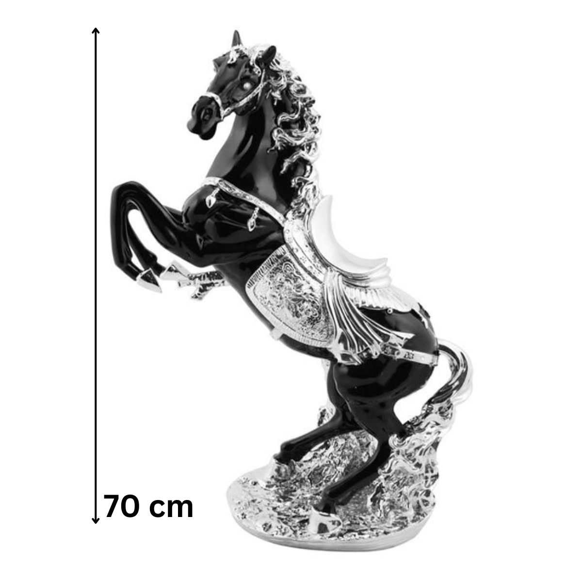 Moderne Deko Figur Pferd Schwarz-Silber aus Keramik 70 cm
