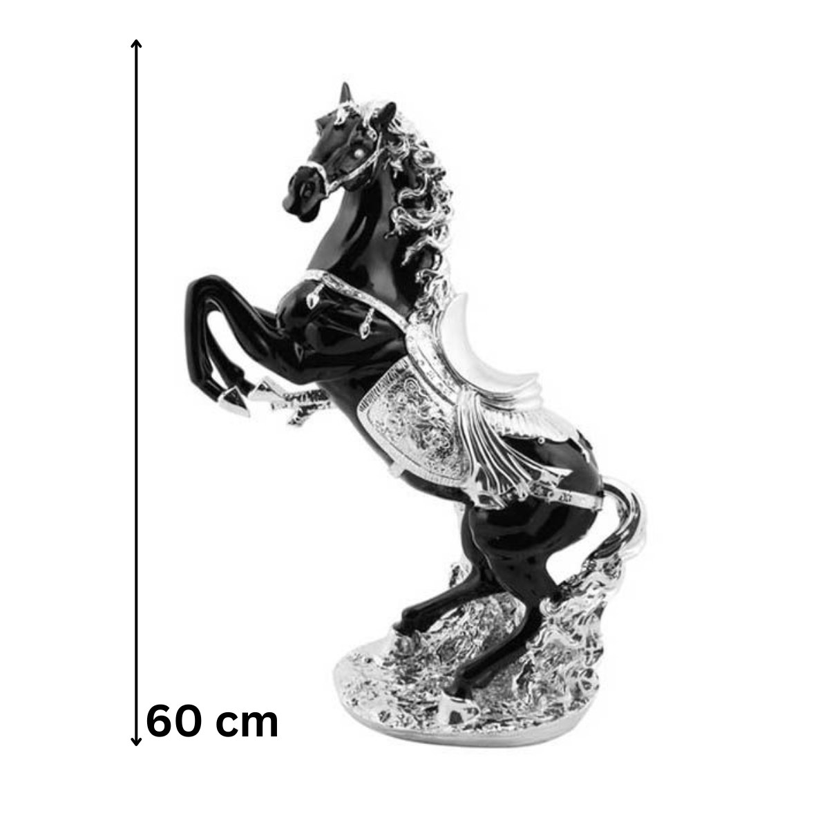 Moderne Deko Figur Pferd Schwarz-Silber aus Keramik 60 cm