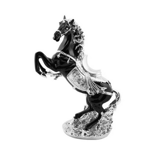 Moderne Deko Figur Pferd Schwarz-Silber aus Keramik 60 cm