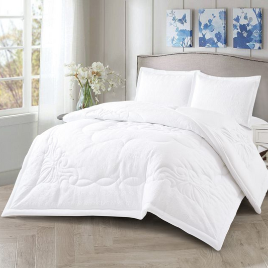 Tagesdecke Set Sena Überwurf Decke 3-Teilig 240X260 CM , atmungsaktiv 2-Personen Weiß