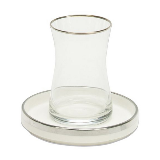Bricard Teeglas Set mit Untersetzer aus Keramik Sens 12-tlg. silber