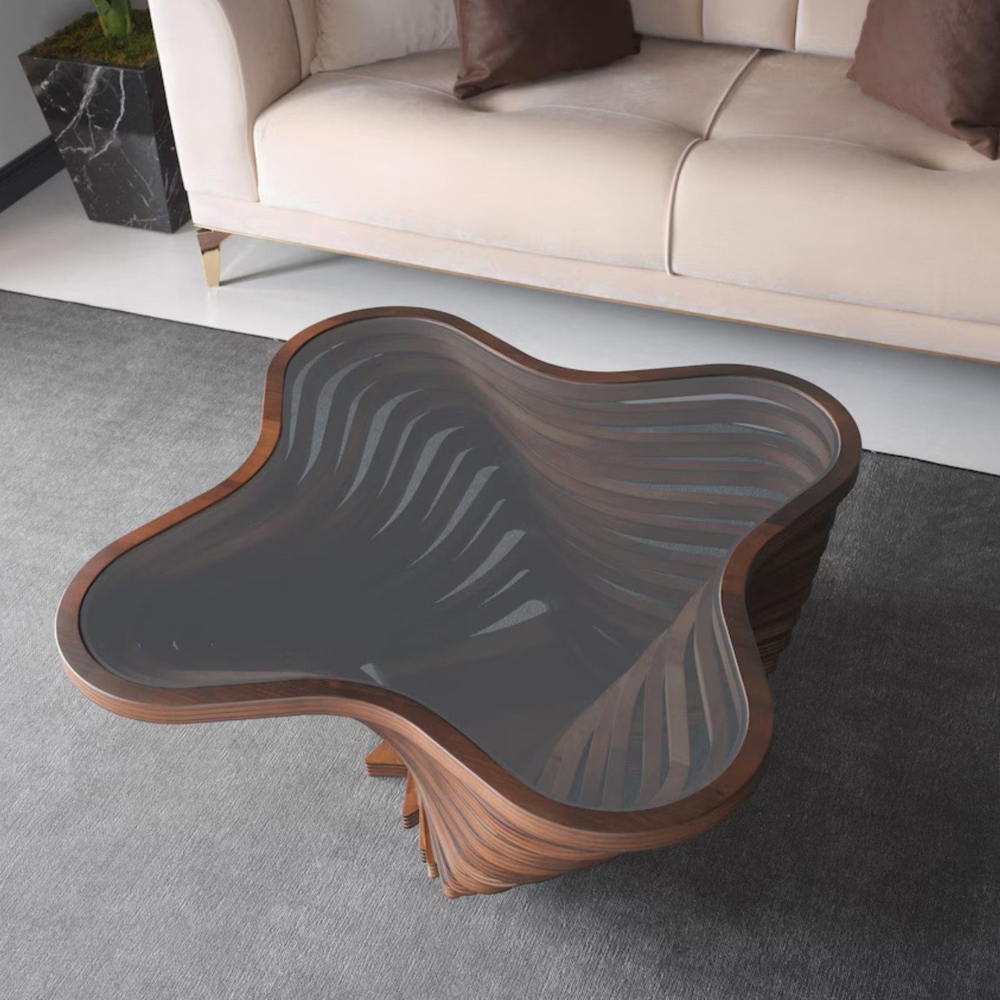 Walnuss Suzan Couchtisch handgefertigt massiv 90x90x42 cm