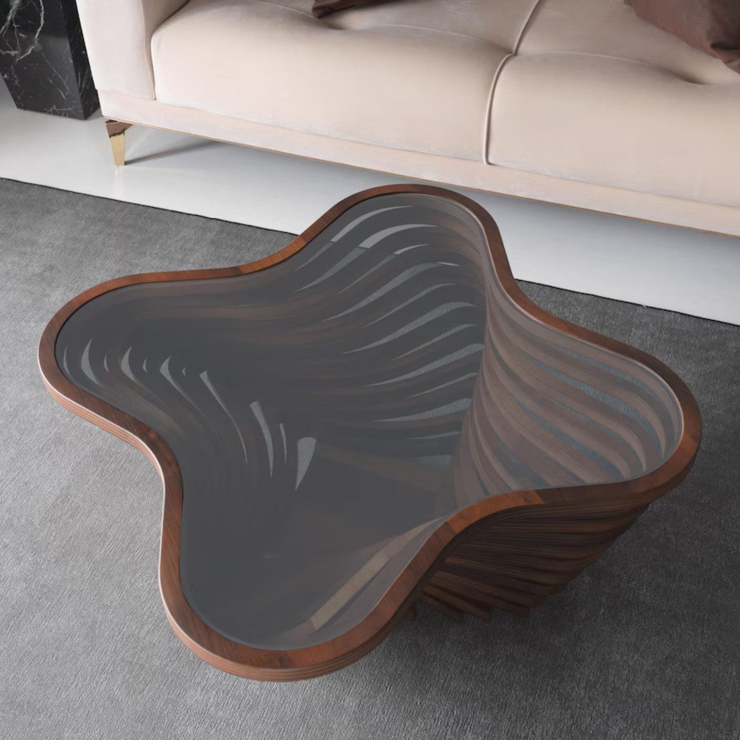 Walnuss Suzan Couchtisch handgefertigt massiv 90x90x42 cm