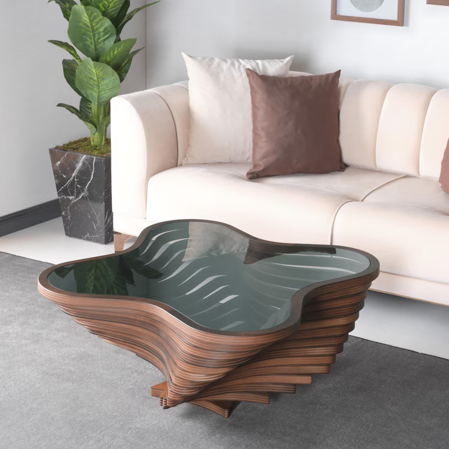 Walnuss Suzan Couchtisch handgefertigt massiv 90x90x42 cm