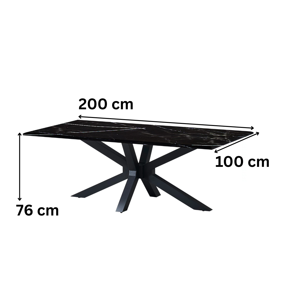 Edler Esstisch mit echter Marmorplatte 200 x 100 x 76 cm Schwarz