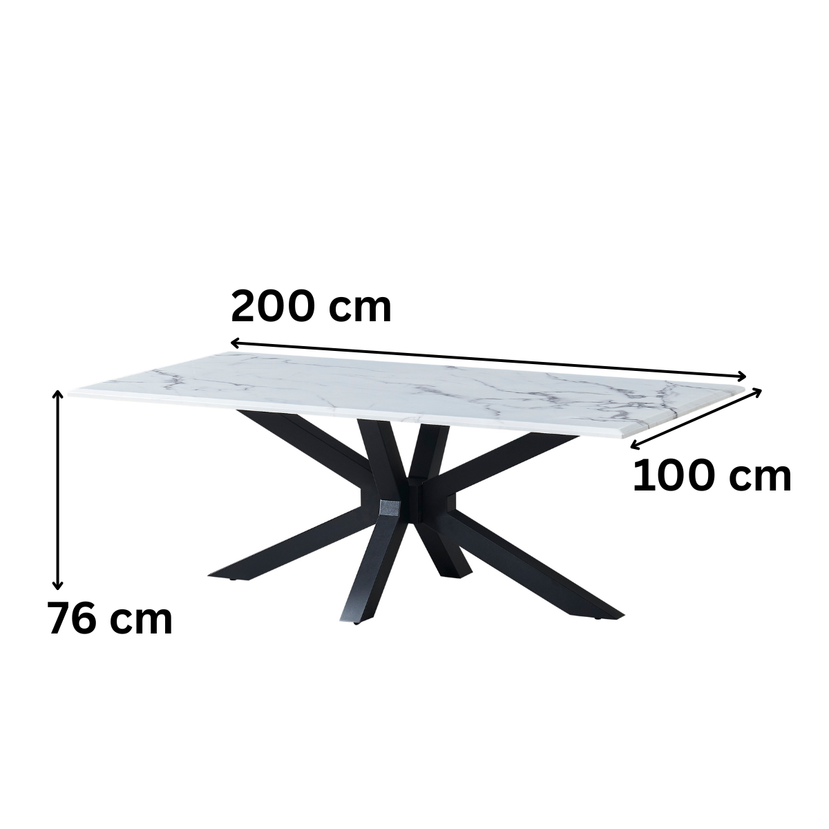 Edler Esstisch mit echter Marmorplatte 200 x 100 x 76 cm Weiß