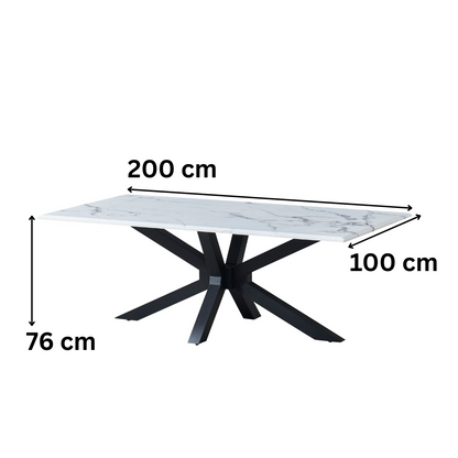 Edler Esstisch mit echter Marmorplatte 200 x 100 x 76 cm Weiß