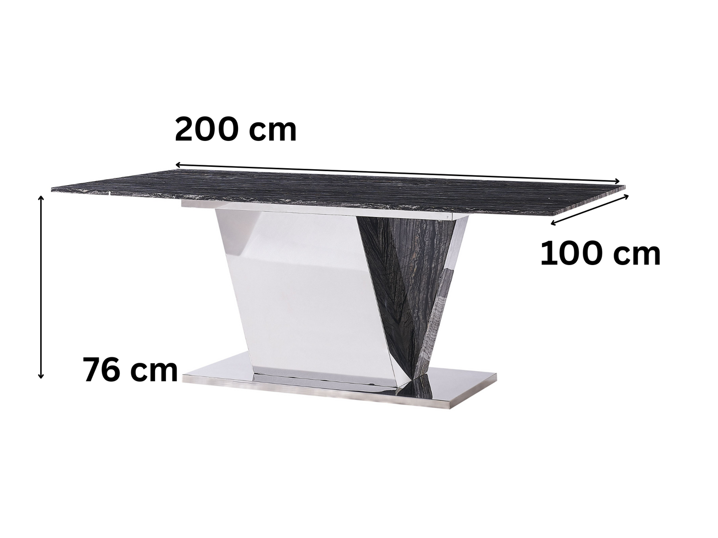 Esstisch mit schwarzer Marmorplatte – 200 x 100 cm | Edelstahl-Gestell in geometrischem Design