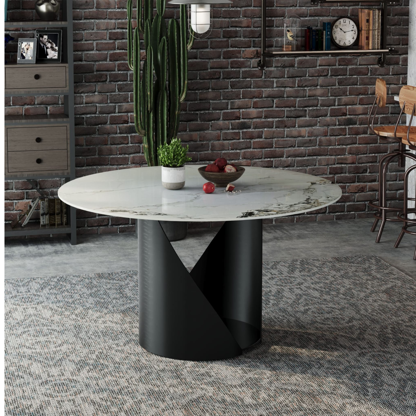 Esstisch Verona edles Marmor Design weiß rund mit speziell gefertigten Tischbeinen