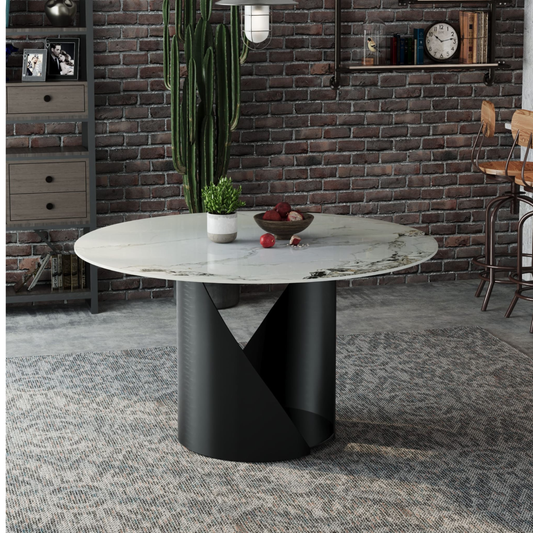 Esstisch Verona edles Marmor Design weiß rund mit speziell gefertigten Tischbeinen