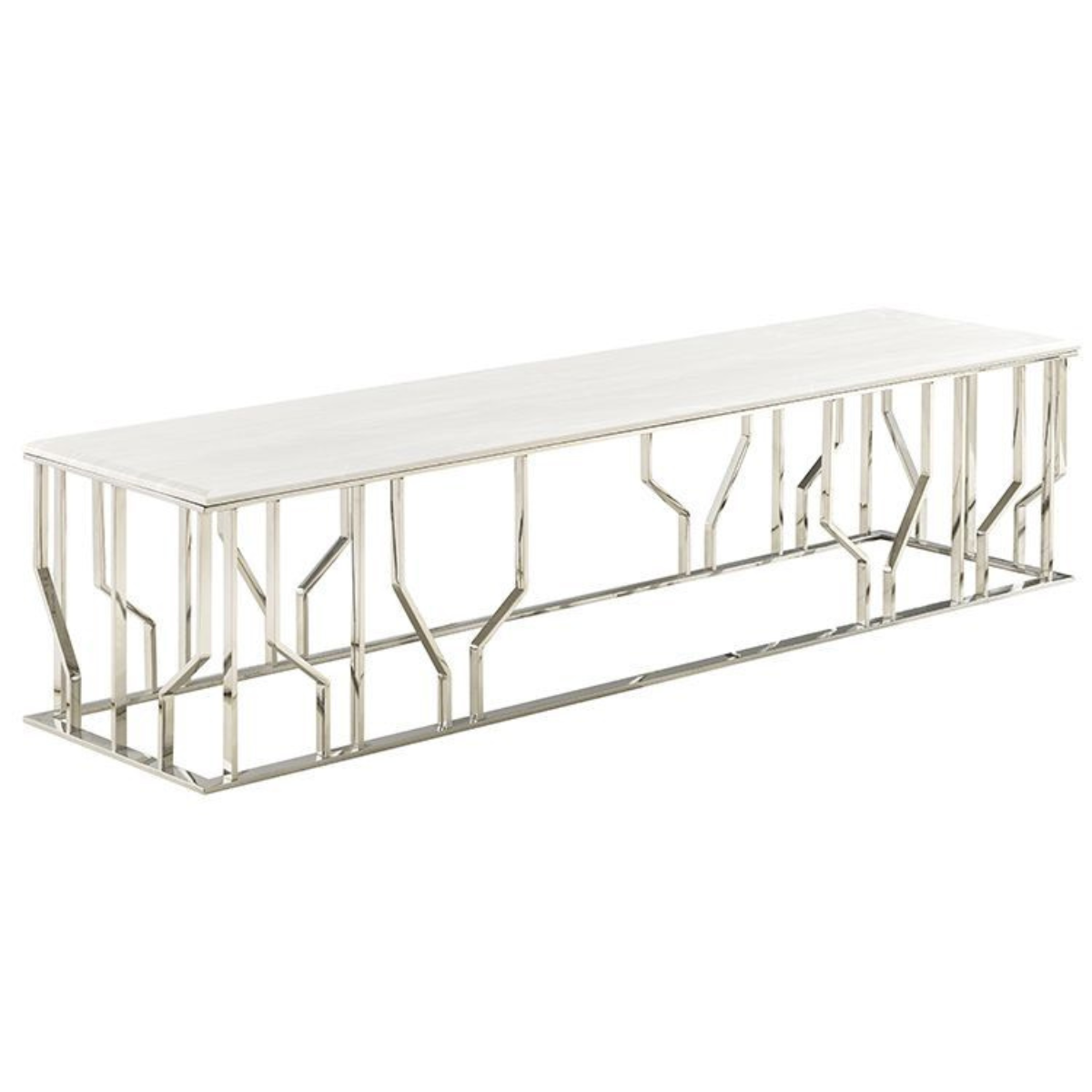 Moderner TV Bank Taranto Tischplatte aus Marmoroptik Silber 180 cm