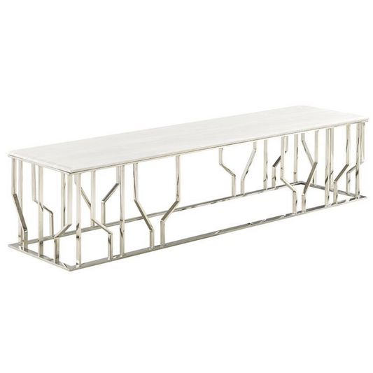 Moderner TV Bank Taranto Tischplatte aus Marmoroptik Silber 180 cm