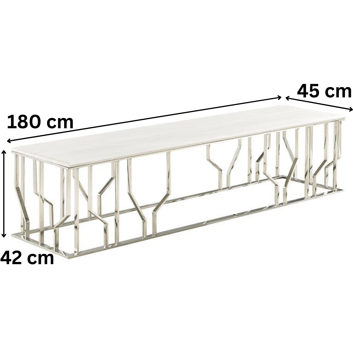 Moderner TV Bank Taranto Tischplatte aus Marmoroptik Silber 180 cm
