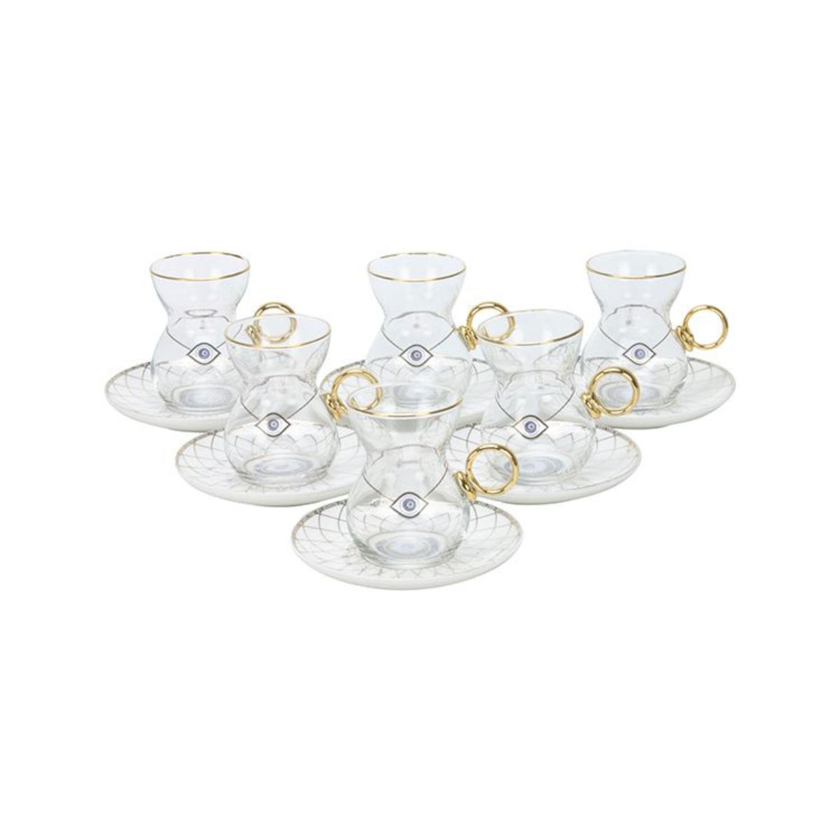 Nazar Boncuk Teeglas Set mit Keramik-Untersetzern 18-teilig Weiß
