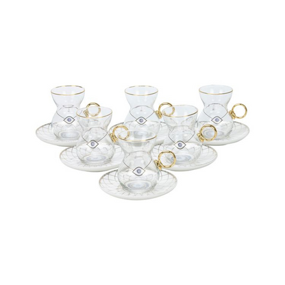 Nazar Boncuk Teeglas Set mit Keramik-Untersetzern 18-teilig Weiß