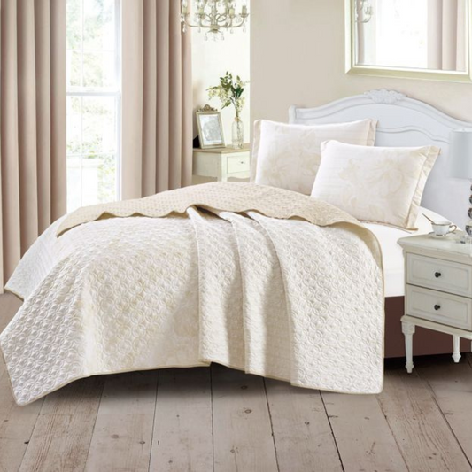 Tagesdecke Set Tulin Überwurf Decke 3-Teilig 240X260 CM , atmungsaktiv 2-Personen Beige