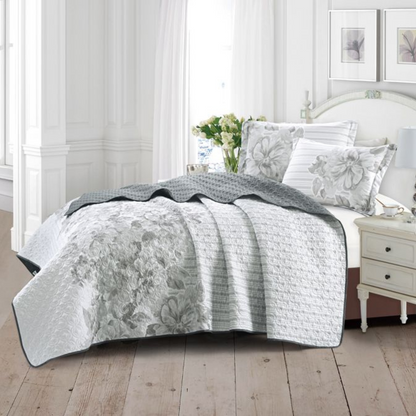 Tagesdecke Set Tulin Überwurf Decke 3-Teilig 240X260 CM , atmungsaktiv 2-Personen grau