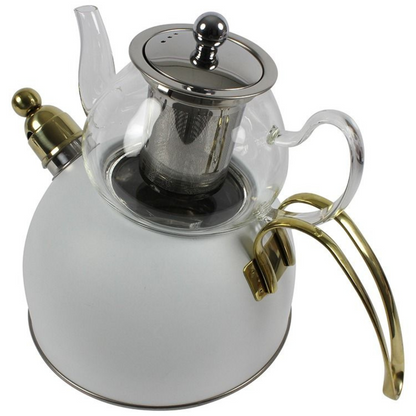 Teekanne  Djena Retro 2er Set Glaskanne 2,5 L Hitzebeständig Weiß