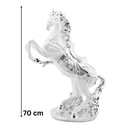Moderne Deko Figur Pferd Weiß-Silber aus Keramik 70 cm