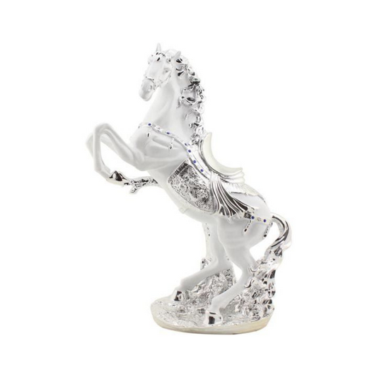 Moderne Deko Figur Pferd Weiß-Silber aus Keramik 60 cm