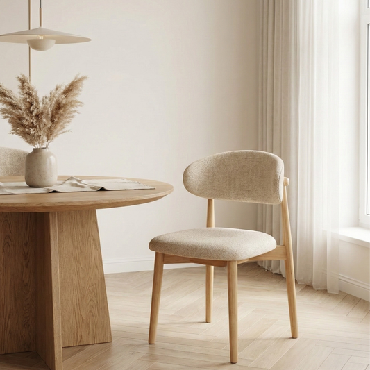Esszimmerstuhl WREN mit Rückenlehne und gepolsterte Sitzfläche Beige